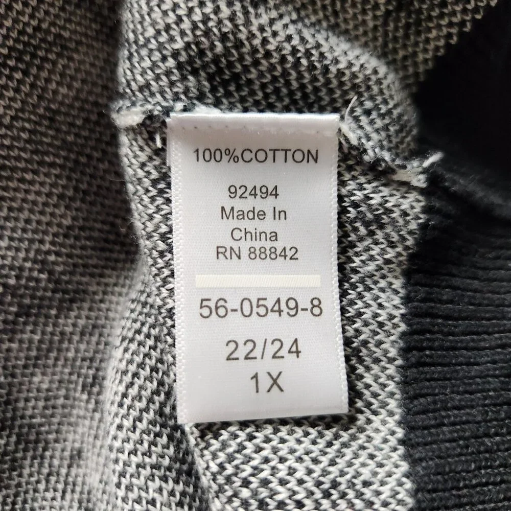 Plus Size Cardigan Sweater Size 1X 22-24 Black White Check Plaid